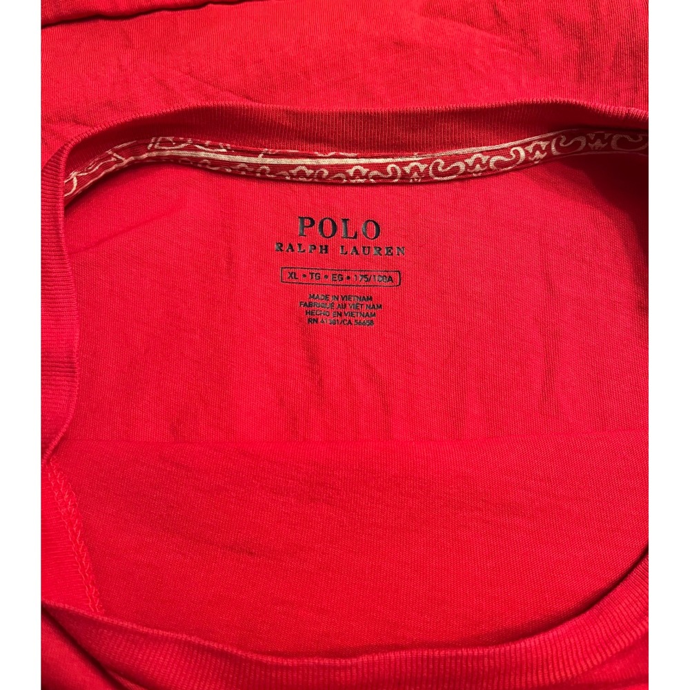 Polo Ralph Lauren Red Bandana Paisley Sleeve Pocket Tee Crewneck - Picture 3 of 11
